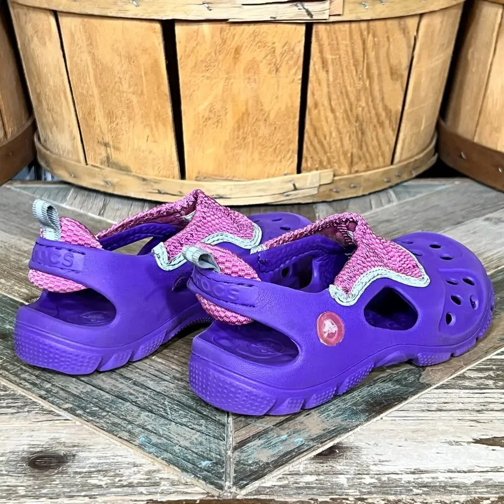 Crocs Micah II Purple Pink Perf Fabric Foam Rubber Sandals Little Girls Size 12